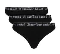 Bamboo basics Damen String EMMA, 3er Pack - Logo-Bund, atmungsaktiv, Single Jersey, schwarz, L Schwarz