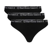 Bamboo Basics Damen-String EMMA – 3er-Pack, Logo-Bund, atmungsaktiv, Single Jersey, Schwarz L