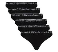 Bamboo basics Damen String EMMA, 6er Pack - Logo-Bund, atmungsaktiv, Single Jersey Schwarz L