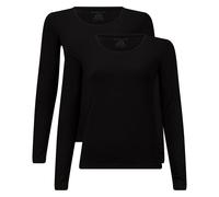Bamboo Basics Damen T-Shirt, 2er Pack - Lara Longsleeve, Unterhemd, Rundhals, Uni Schwarz L