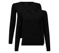 Bamboo basics© Damen T-Shirt, 2er Pack - LARA Logsleeve, Unterhemd, Rundhals, uni, schwarz, L Schwarz