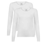 Bamboo Basics Damen T-Shirt, 2er Pack - Lara Longsleeve, Unterhemd, Rundhals, Uni Weiß M