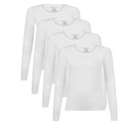 Bamboo basics Damen T-Shirt, 4er Pack - LARA Longsleeve, Unterhemd, Rundhals, uni Weiß L