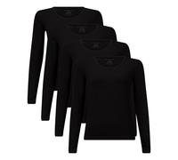 Bamboo basics Damen T-Shirt, 4er Pack - LARA Longsleeve, Unterhemd, Rundhals, uni Schwarz S