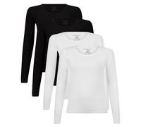 Bamboo basics Damen T-Shirt, 4er Pack - LARA Longsleeve, Unterhemd, Rundhals, uni Schwarz/Weiß S