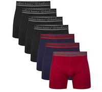 Bamboo basics Herren Boxer Shorts, 7er Pack - RICO7P, atmungsaktiv, Single Jersey Schwarz/Rot/Blau L