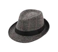 Bamboopack Herren Classic Plaid Short Brim Trilby Manhattan Gangster Fedora Hut Panama Jazz Hut mit Zierband, Grau, M (WTTK74240)