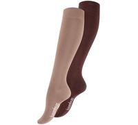 Bambus-Kniestrümpfe für Damen und Herren, 2 Paar lange Damensocken, knielang, weich, atmungsaktiv, Braun, Marineblau, Schwarz, Braun - Beige, 5.5-8