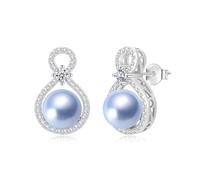 BAMIKI S925 Sterling Silber Infinity Perlenohrringe für Damen, echte Qualität, 8-8,5 mm, runde Salzwasser-Zuchtperlen, 14 Karat vergoldet, hypoallergen, Weißgold, Perle zirkonia