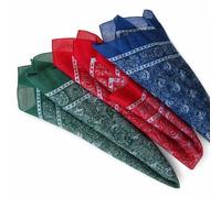 Bandana 3er-Set, Paisley Tuch aus 100% Baumwolle 55 x 55 cm, Kopftuch/Halstuch/Stirnband für Damen Herren Kinder, Dunkelblau Dunkelgrün Rot, gesäumte Kanten, Western/Line Dance Look