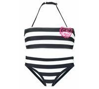 Bandeau-Bikini BENCH., Mädchen, Gr. 158/164, N-Gr, schwarz-weiß (schwarz, weiß), Polyamid, gestreift, Bikini-Sets, mit trendigen Streifen (592348-158) schwarz, weiß