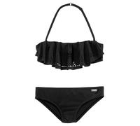 Bandeau-Bikini BUFFALO, Mädchen, Gr. 170/176, N-Gr, schwarz, Polyamid, unifarben, Bikini-Sets, mit modischem Volant (850067-170) schwarz