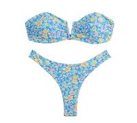 Bandeau Bikini Damen Set Blumendruck Bikini Sexy Trägerlos Bikinioberteil und High Waist Bikinihose Zweiteiliger Bikinis für Damen Push Up Trägerlosen Badeanzug mit Bügel Schwimmanzug Swimsuit