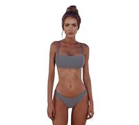 Bandeau Bikini Damen Set - Spaghetti-Träger Bikini Damen Sexy Zweiteilig Badeanzug Push Up Dreipunkt Einfarbig String Bademode Strandmode Schwimmanzug Badeanzüge Bikini-Sets für Damen