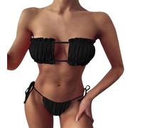 Bandeau Bikini Damen Sexy String Bikini High Waist Triangel Bikini Tanga Push Up Zweiteilige Badeanzug Einfarbig Bauchweg Bikini Oberteil Sommer Sport Bikini Damen Set Brazilian Style