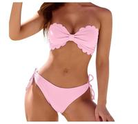 Bandeau-Bikini-Set mit gerüschtem Rand und abnehmbaren Trägern für Damen, Zweiteiliger Badeanzug für Strand und Pool Bikini Pads (M)