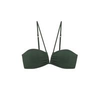 Bandeau-Bikini-Top COPENHAGEN STUDIOS "Nela", Damen, Gr. 40, Cup A/B, grün (dunkelgrün), Rippware, Recycling-Polyamid, unifarben, strukturiert, Bikini-Oberteile, mit V-förmigem Cut-Out vorn (99002937-