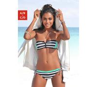 Bandeau-Bikini-Top KANGAROOS "Anita", Damen, Gr. 38, Cup A/B, schwarz-weiß (schwarz, weiß), Microfaser, Polyamid, gestreift, kontrastfarbene Details, Bikini-Oberteile, mit Reißverschluss zwischen den 