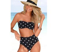 Bandeau-Bikini-Top LASCANA "Jada", Damen, Gr. 34, Cup A/B, schwarz-weiß (schwarz, weiß), Polyamid, gepunktet, Bikini-Oberteile, mit Muschelkante und Pünktchendruck (15220609-34) schwarz, weiß