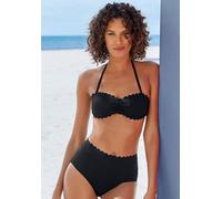 Bandeau-Bikini-Top LASCANA "Scallop", Damen, Gr. 38, Cup C/D, schwarz, Polyamid, unifarben, Bikini-Oberteile, mit gelaserter Wellenkante (86348012-38) schwarz