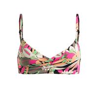 Bandeau-Bikini-Top ROXY "Printed Beach Classics", Damen, Gr. S, Cup B, grau (anthrazit palm song s), 87% Nylon, 13% Elasthan, Bikini-Oberteile Bandeau-Bikini-Top (87930013-S)