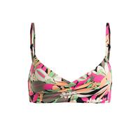 Bandeau-Bikini-Top ROXY "Printed Beach Classics", Damen, Gr. S, Cup B, grau (anthrazit palm song s), 87% Nylon, 13% Elasthan, Bikini-Oberteile (87930013-S) anthrazit palm song s