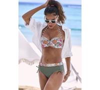 Bandeau-Bikini-Top VENICE BEACH "Summer", Damen, Gr. 34, Cup B, weiß (weiß bedruckt), Polyamid, Xtra Life LYCRA, bedruckt, floral, Bikini-Oberteile Bandeau-Bikini-Top, mit geraffter Mitte (29857706-34