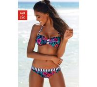 Bandeau-Bikini-Top VENICE BEACH "Summer", Damen, Gr. 36, Cup C/D, blau (marine, bedruckt), Xtra Life LYCRA, bedruckt, gemustert, geblümt, gestreift, Bikini-Oberteile, mit kontrastfarbener Schlaufe (70