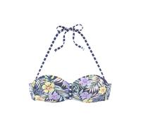 Bandeau-Bikini-Top VENICE BEACH "Summer", Damen, Gr. 38, Cup A, bunt (marine, zitrone), Polyamid, Xtra Life LYCRA, bedruckt, floral, Bikini-Oberteile, mit geraffter Mitte (93230620-38) marine, zitrone