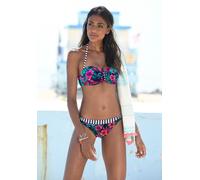 Bandeau-Bikini-Top VENICE BEACH "Summer", Damen, Gr. 42, Cup D, blau (marine, bedruckt), Polyamid, Xtra Life LYCRA, bedruckt, floral, Bikini-Oberteile Bandeau-Bikini-Top, mit geraffter Mitte (79125740