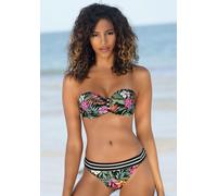 Bandeau-Bikini-Top VENICE BEACH "Summer", Damen, Gr. 42, Cup D, bunt (schwarz, bedruckt), Polyamid, Xtra Life LYCRA, floral, gestreift, Bikini-Oberteile Bandeau-Bikini-Top, mit geraffter Mitte (632395