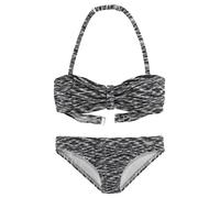 Bandeau-Bikini VENICE BEACH, Mädchen, Gr. 122/128, N-Gr, schwarz-weiß (schwarz, weiß), Polyamid, Melange-Effekt, Bikini-Sets, regulierbares Top, seitliche Stäbchen (334158-122) schwarz, weiß