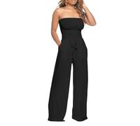 Bandeau Jumpsuit Damen Elegant Lang Latzhose Sommer Einfarbig String Jumpsuits Lose Lässig Overall Sommerjumpsuits Ärmelloses Hosenanzug Romper Damen Weites Bein Hose Elegante Festlich Playsuit
