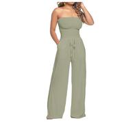 Bandeau Jumpsuit Damen Elegant Lang Latzhose Sommer Einfarbig String Jumpsuits Lose Lässig Overall Sommerjumpsuits Ärmelloses Hosenanzug Romper Damen Weites Bein Hose Elegante Festlich (Green-a, M)