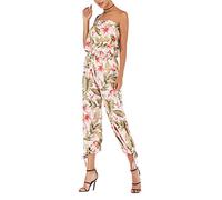 Bandeau Jumpsuit Damen Onesie Caprihose Freizeithose Blumen Bedruckte Ärmellos Elastische Taille Loose Hosenanzug Classic Strand Casual (Weiß,M)