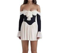 Bandeau Kleid Damen Kurz -Minikleid Sexy Sommerkleid Knielang Trägerloses Schulterfreies Mini Kleider A-Linie Partykleid Freizeitkleid Farbblock Strandkleid Knielang Sommerkleider