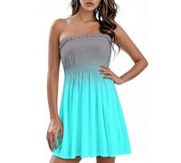 Bandeau Kleid Damen Sommer Kurz Elegant Sommerkleid Damen Mini A Linie Strandkleid Plissee Gesmoktes Kleider Rückenfrei Sommerkleider Frauen Leicht Und Luftig Lässig Minikleid Farbverlauf