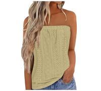 Bandeau Top Damen Trägerloses Schulterfrei Oberteile Tube Tank Top Strapless Sommer Sexy Boho Gefaltet Plissee Volant Frauen Bustier Casual Schulterfreies Sommertop Shirt Tops (01-Yellow, XL)