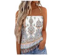 Bandeau Top Damen Trägerloses Schulterfrei Oberteile Tube Tank Top Strapless Sommer Sexy Boho Gefaltet Plissee Volant Frauen Bustier Casual Schulterfreies Sommertop Shirt Tops (09-White, XXL)