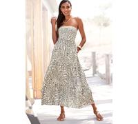 Bandeaukleid LASCANA, Damen, Gr. 36, N-Gr, grün (khaki, beige bedruckt), Satin, Obermaterial: 100% Polyester, animal-print, bedruckt, figurumspielend knöchellang, ohne Ausschnitt, Kleider, mit Animald