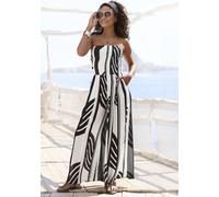 Bandeauoverall S.OLIVER, Damen, Gr. 44, N-Gr, creme, schwarz, Web, Obermaterial: 100% Viskose, bedruckt, figurbetont knöchellang, ohne Ausschnitt, Overalls, mit Bindebändern im Rücken (19024954-44) cr