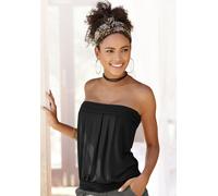 Bandeautop LASCANA "mit breitem Bund am Ausschnitt und Saum", Damen, Gr. 36/38, schwarz, Jersey, Obermaterial: 95% Viskose, 5% Elasthan, unifarben, figurumspielend hüftlang, Tops, schulterfreies Somme