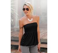 Bandeautop LASCANA "mit breitem Smokeinsatz und Gummizug", Damen, Gr. 52/54, schwarz, Jersey, Obermaterial: 100% Viskose, unifarben, figurumspielend hüftlang, ohne Ausschnitt, Tops, schulterfreies Som