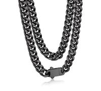 Bandmax Edelstahl Halskette Schwarz Panzerkette Herren Miami Kette 7MM breit Kubanische Halskette 45CM Männer Gliederkette ohne Anhänger Hip Hop Halsreif Halsnband Halsschmuck für Bruder