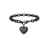 Bandmax Herz Armband Schwarz Damen Edelstahl Herz Kette 22cm Ankerkette Mädchen Kette Schwarz Armband mit Herz Gliederarmband Armkette Modeschmuck