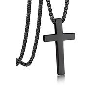 Bandmax Kette mit Kreuz Damen Schwarz Kreuzkette Herren Halskette Edelstahl Kreuzanhänger Männer Kruzifix Kette Kreuz Kettenanhänger Taufkette Halsreif Christlicher Schmuck für Ehemann