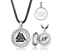 Bandmax Medaillon zum Öffnen mit Bilder Damen 925 Sterling Silber Halskette mit Rund Fotoanhänger Fotokette Gravur Wikinger Valknut Anhänger Amulett Personalisiert Halsschmuck für Mutter Vater
