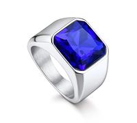 Bandmax Ring Blau Siegelring Edelstahl Ringe für Damen Größe 59mm Ring mit blauem Stein 12MM breit Bandring Freundschaftsring Accessoires Modeschmuck für Geburtstag