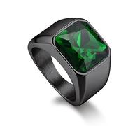 Bandmax Ringe für Herren Siegelring Ring Grün Edelstahl Bandring Ring Schwarz Größe 67mm Ring mit grünem Stein 12MM breit Herren Schmuck Accessoires