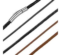 Bandmax schwarz geflochten Lederkette 50cm 2mm breit Leder Halskette mit Edelstahl Verschluß Lederband Collier für Frauen Herren Ersatzkette für Anhänger Schmuck